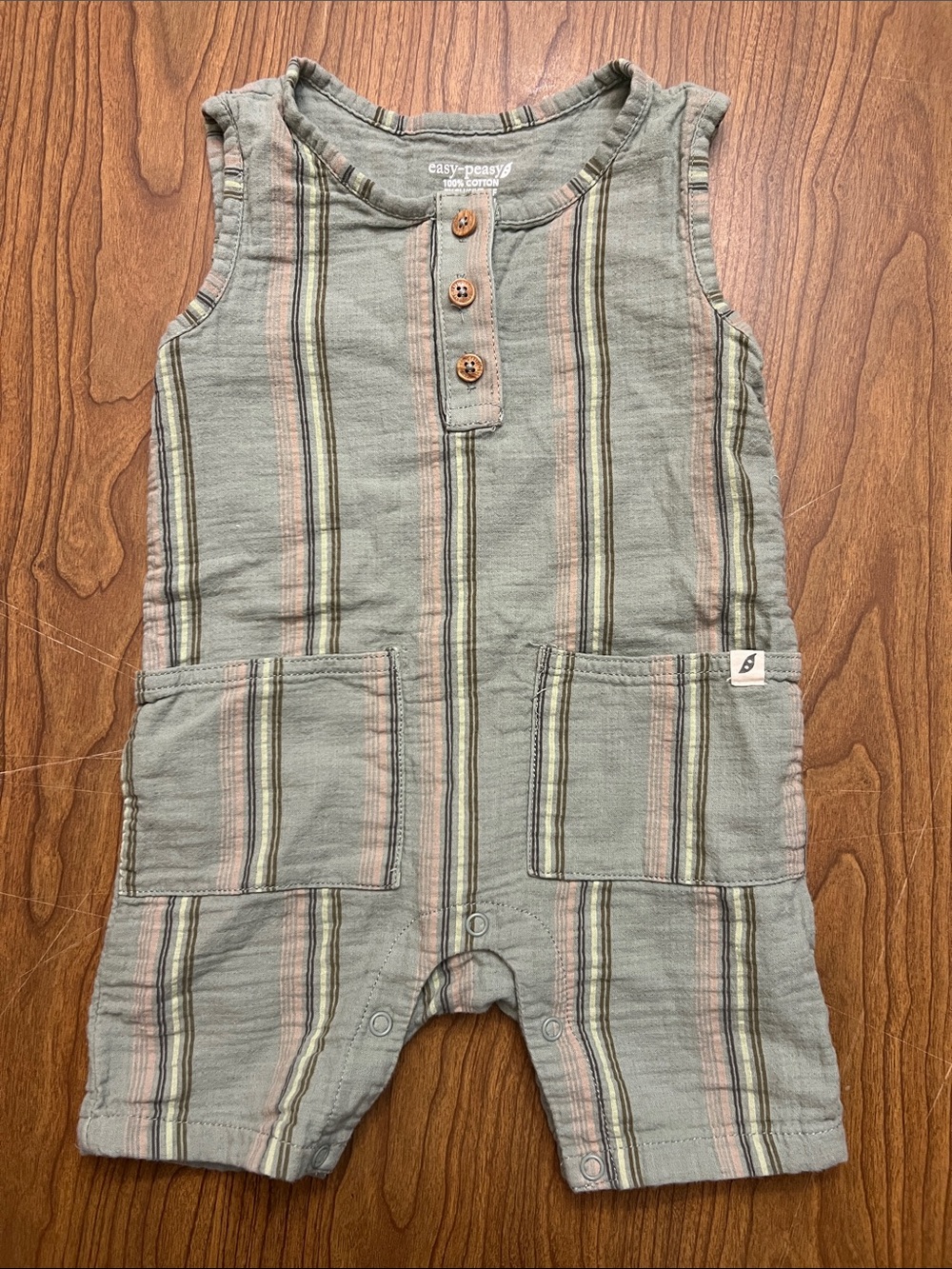Easy Peasy 12m Striped Sleeveless Romper Boy Girl Pockets